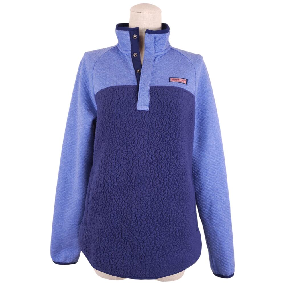 Vineyard Vines Mixed Media Sherpa Shep Fleece Popover Blue Sz Extra Small